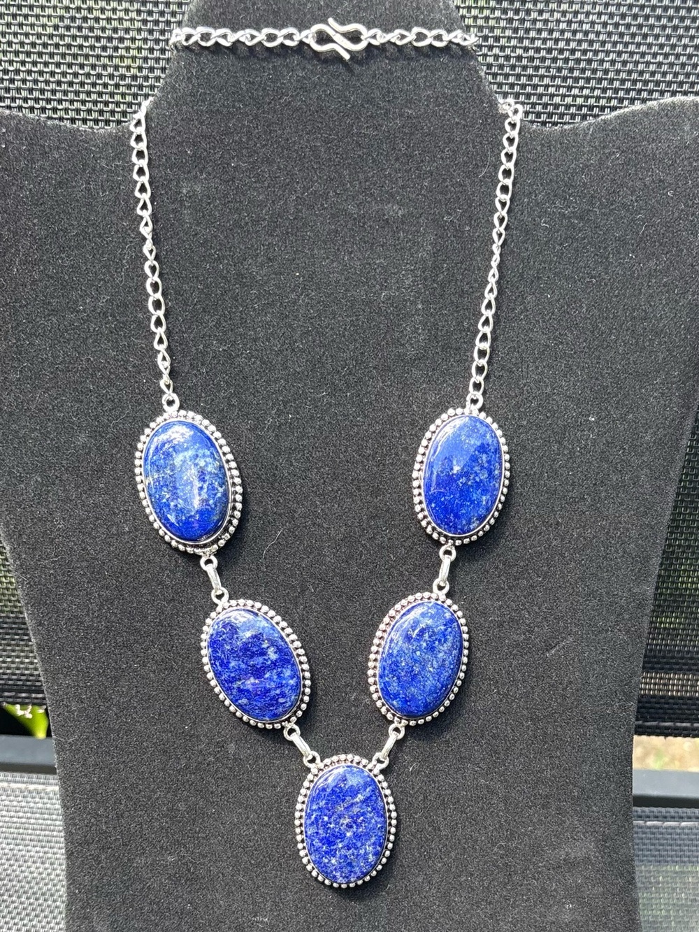 Lapis Lazuli & Solid Stamped 925 Sterling Statement necklace